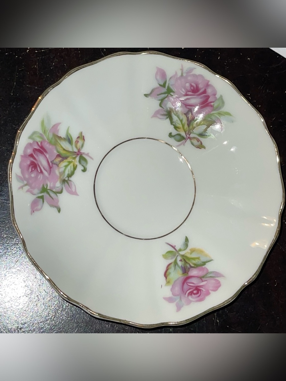 Quality Bone China ~6” Inches Saucer Only- Gold Gilded Edges Roses Made in Japan